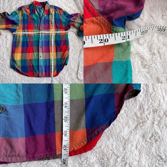 SOLD Vintage lizwear rainbow plaid checkered shirt long sleeve button-down M - Picture 5 of 17